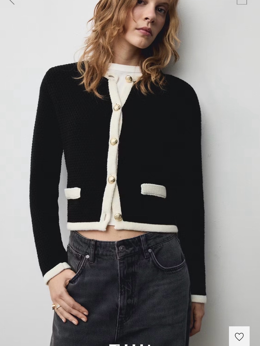 Mango Cropped Cardigan Sweater NWT Small black & cream